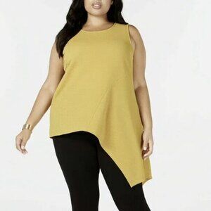 Alfani‎ Womens Gold Sun Textured Asymmetrical Knit Tank Top Plus Size 1X NWT